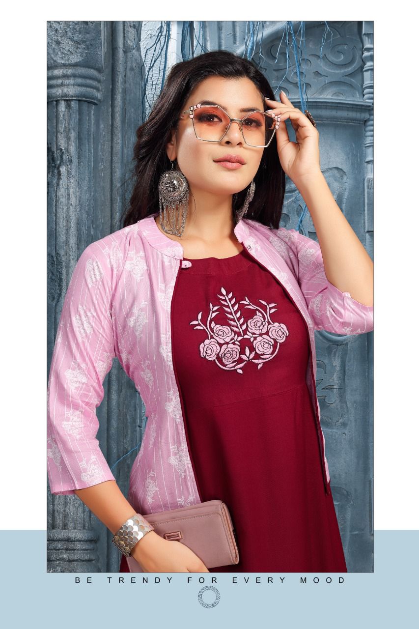Beauty Queen Aanya Fancy Wear Rayon Kurti With Jacket Collection